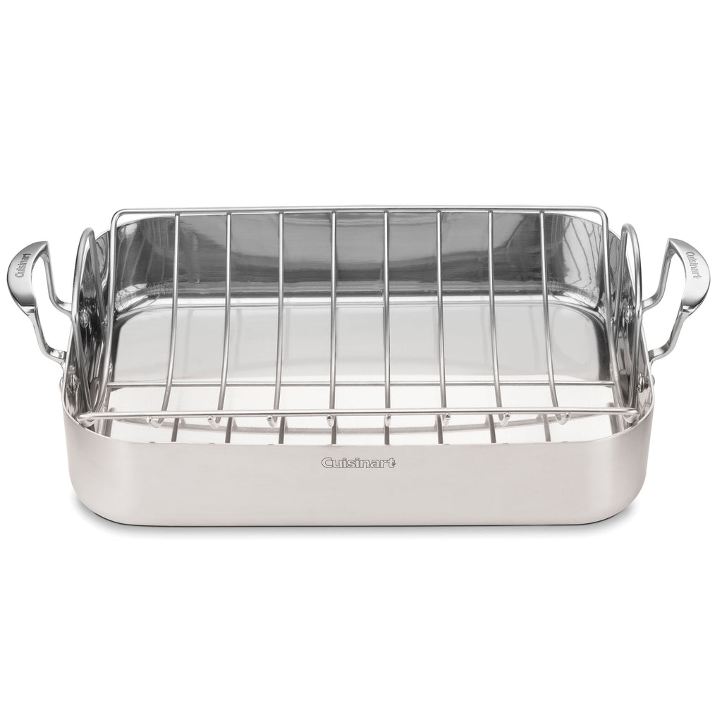 MultiClad Pro Triple Ply Stainless Cookware 16" Roasting Pan with Rack in Stainless Steel