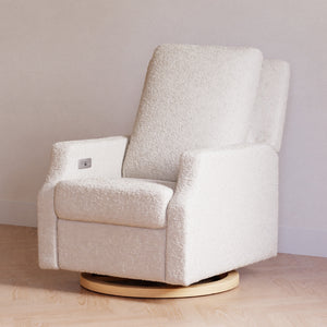 Crewe Electronic Recliner and Swivel Glider in Ivory Boucle with Light Wood Base