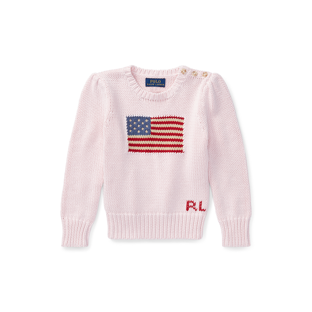 Flag Cotton Crewneck Sweater in Pink