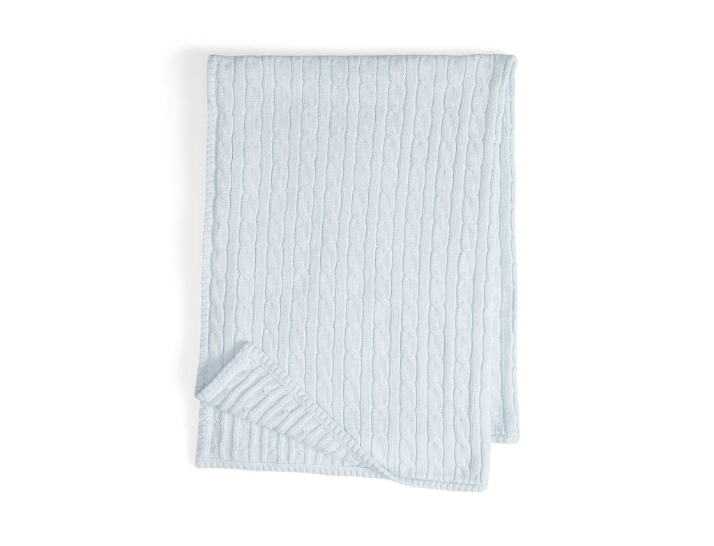 Classic Combed Cotton Cable Knit Baby Blanket in Pearl Blue