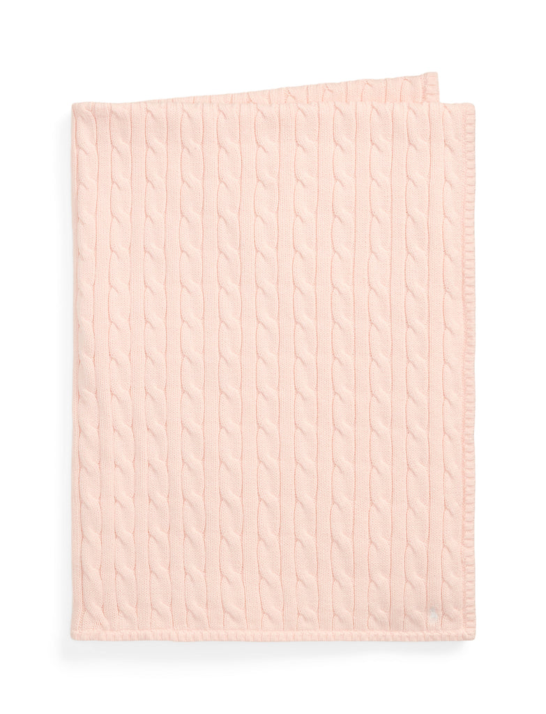 Classic Combed Cotton Cable Knit Baby Blanket in Morning Pink