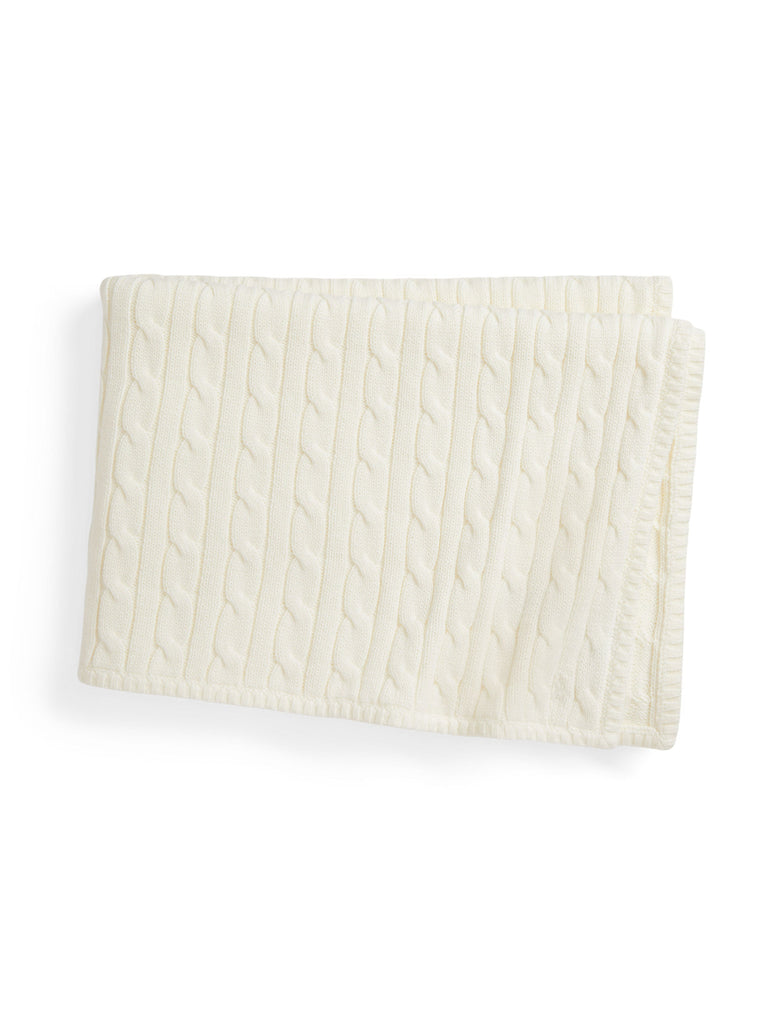 Classic Combed Cotton Cable Knit Baby Blanket in Trophy Cream
