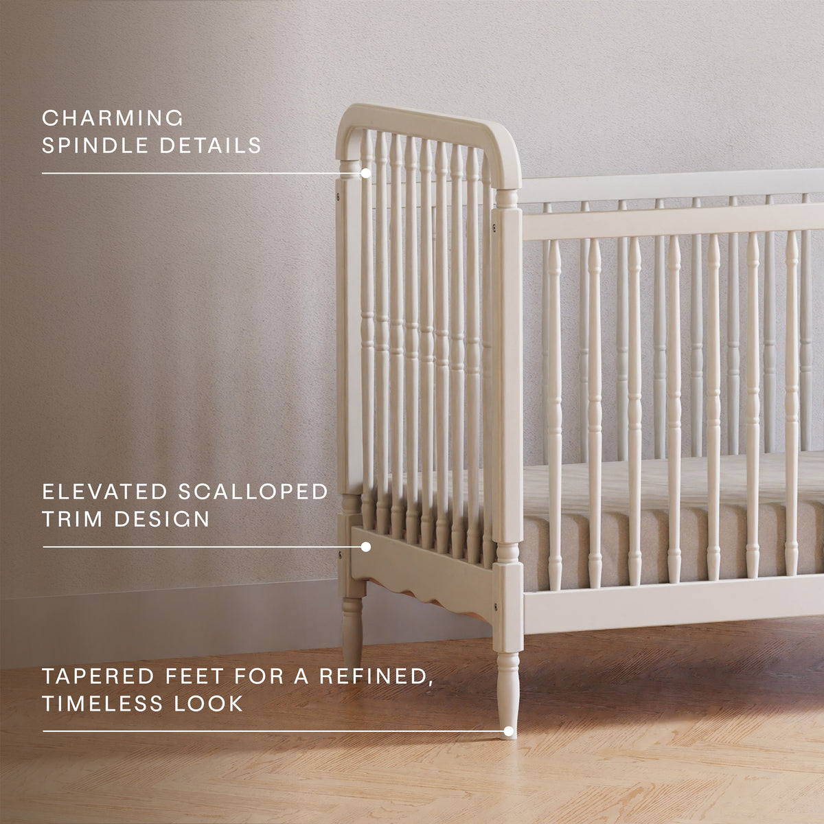 Liberty 3-in-1 Convertible Spindle Crib with Toddler Bed Conversion Kit in Warm White