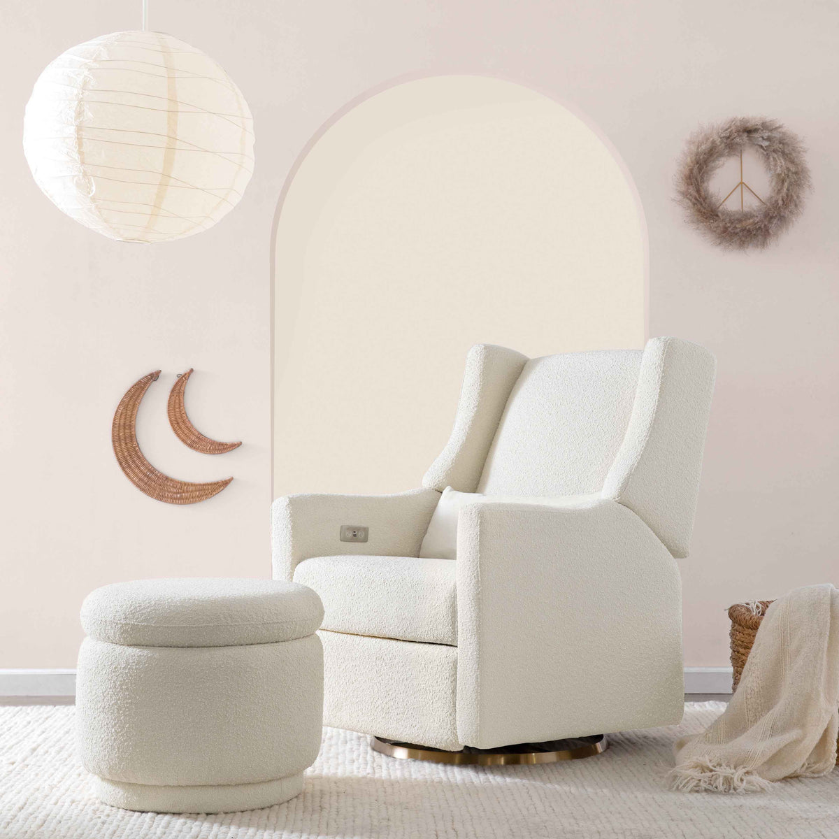 Enoki Storage Ottoman in Boucle in Ivory Boucle