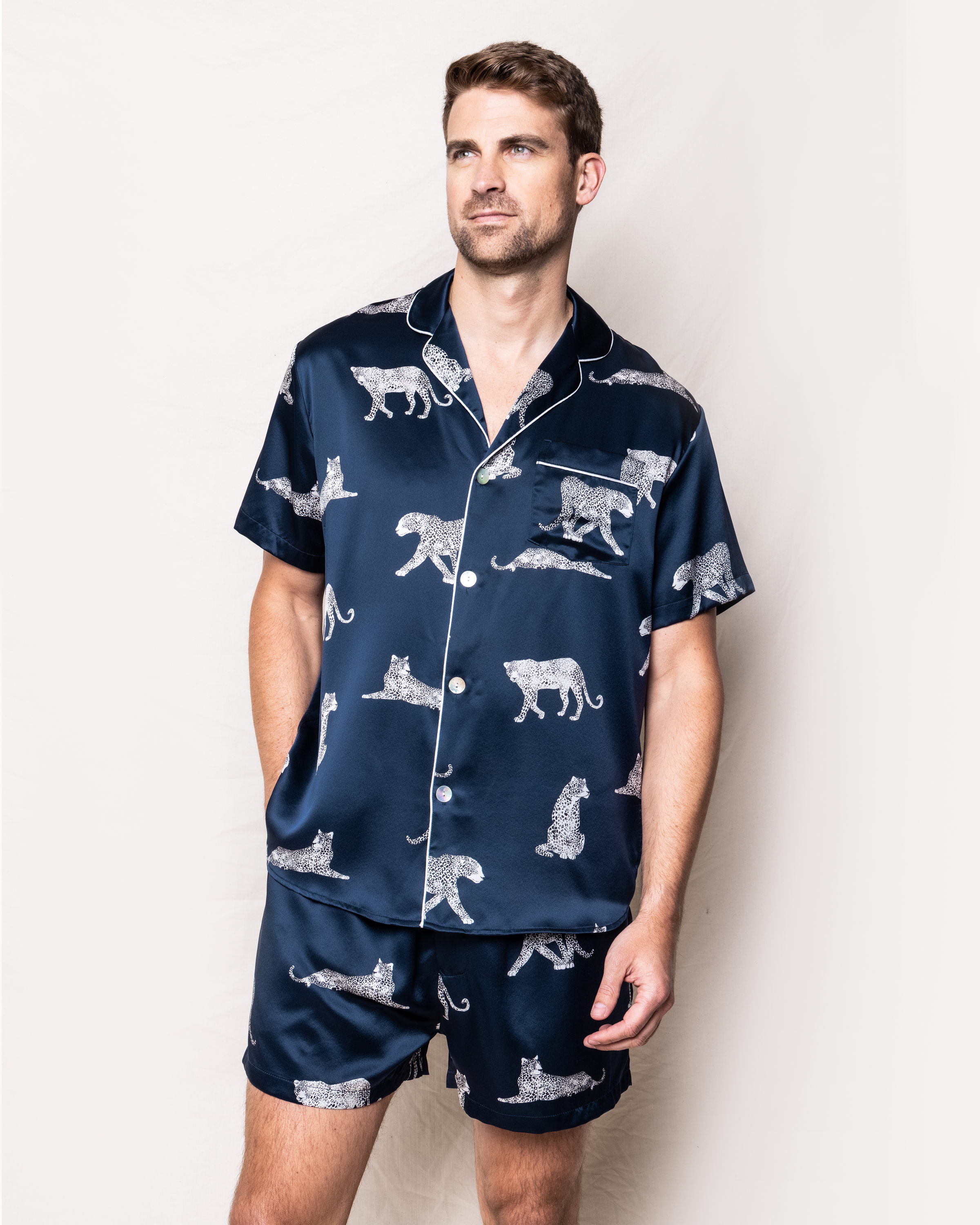 Men’s Silk Pajama Short Set in Panthère de Nuit