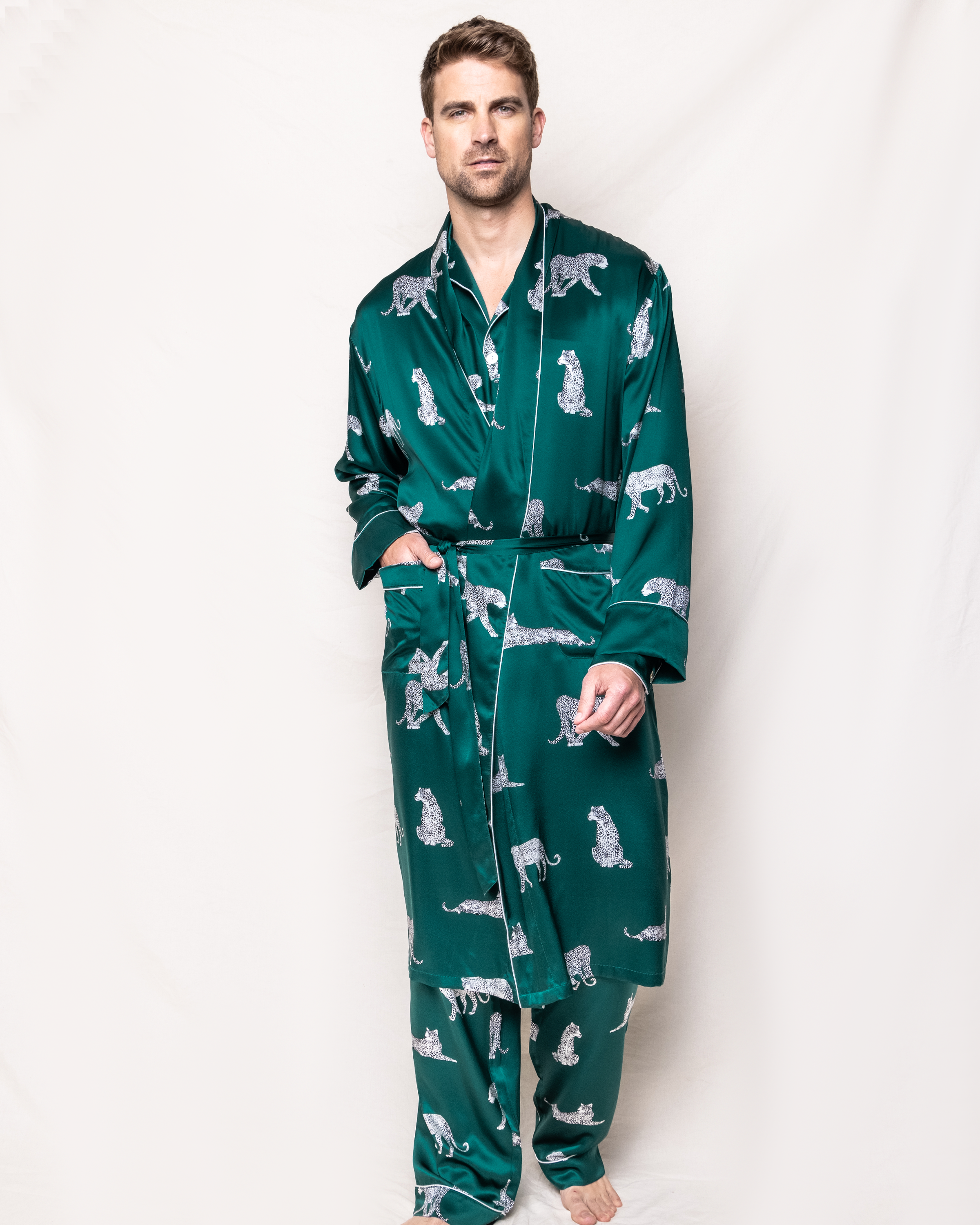 Men’s Silk Long Robe in Panthère de Luxe