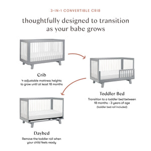 Hudson 3-in-1 Convertible Crib with Toddler Bed Conversion Kit in Grey & White