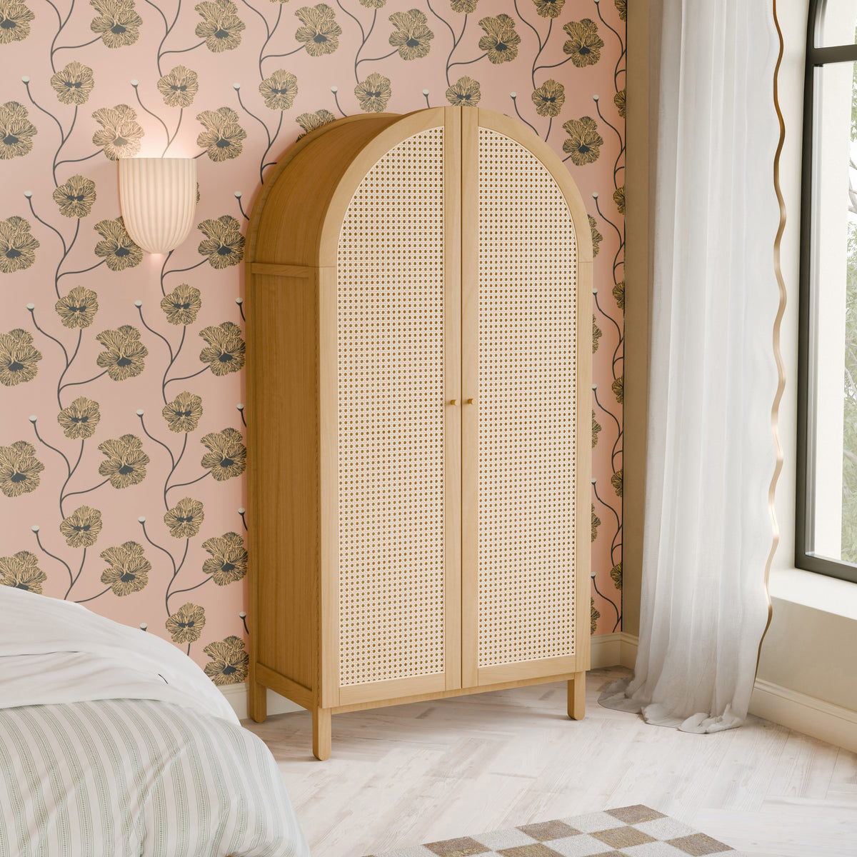 Bondi Cane Assembled Armoire in Honey