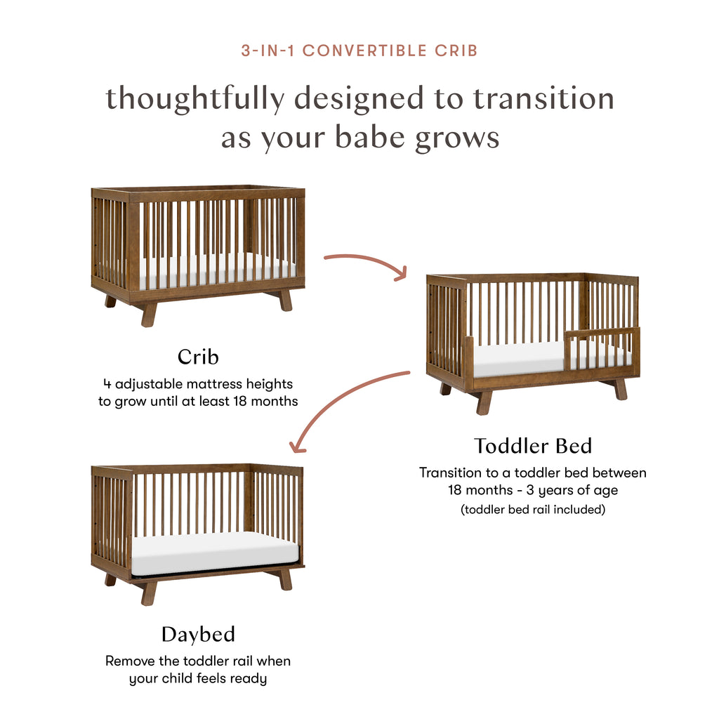 Hudson 3-in-1 Convertible Crib with Toddler Bed Conversion Kit in Natural Walnut