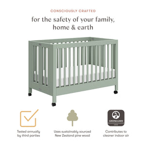 Maki Portable Folding Crib with Toddler Bed Conversion Kit in Light Sage