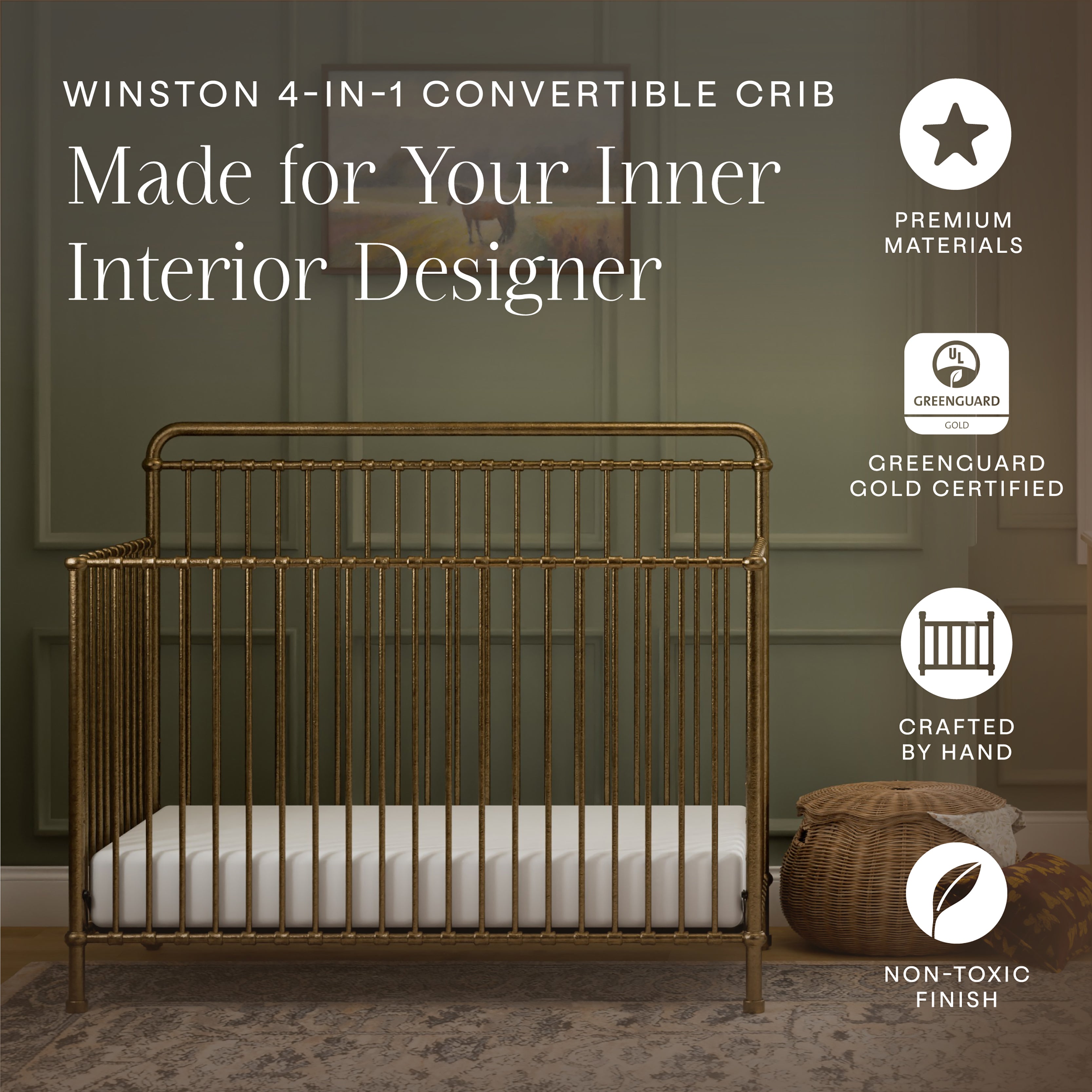 Winston 4-in-1 Convertible Crib in Vintage Gold