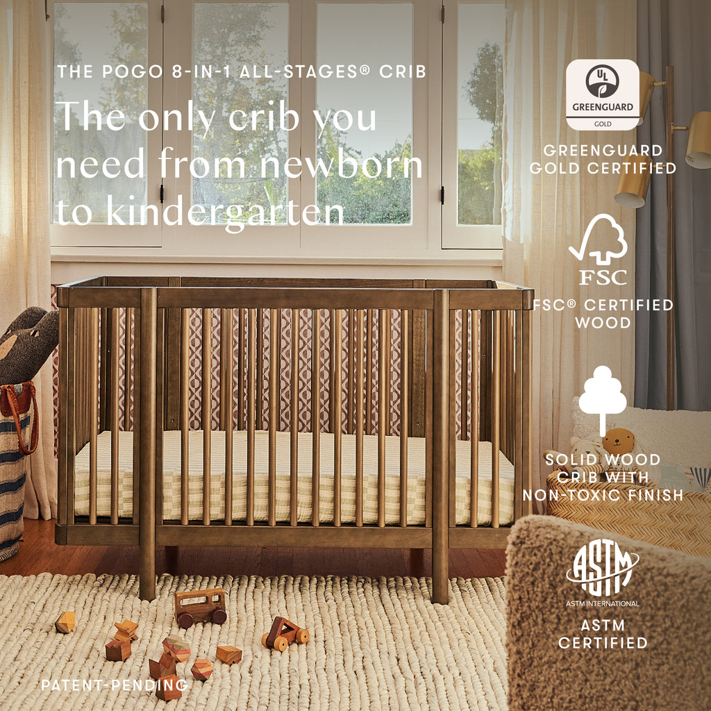 Pogo 8-in-1 Convertible Crib with All-Stages Conversion Kits in Natural Walnut