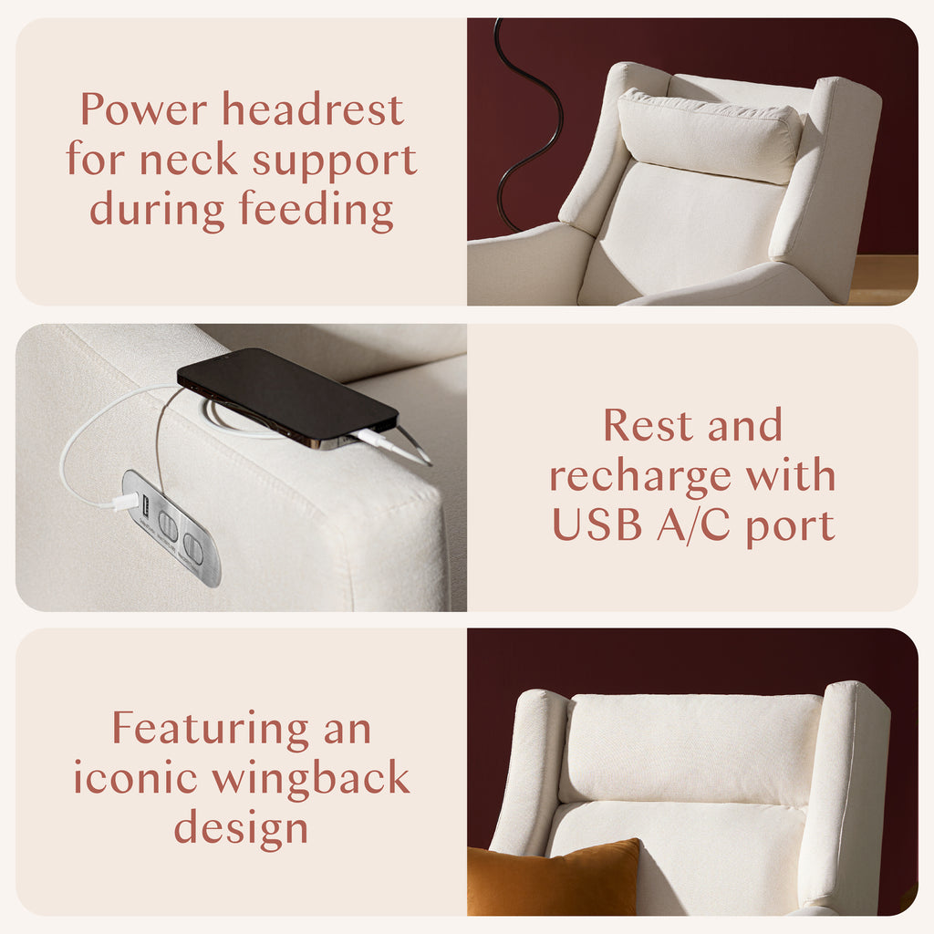 Kiwi Plus Power Recliner and Swivel Glider with Power Adjustable Headrest and USB Port in Performance Cream Eco-Weave