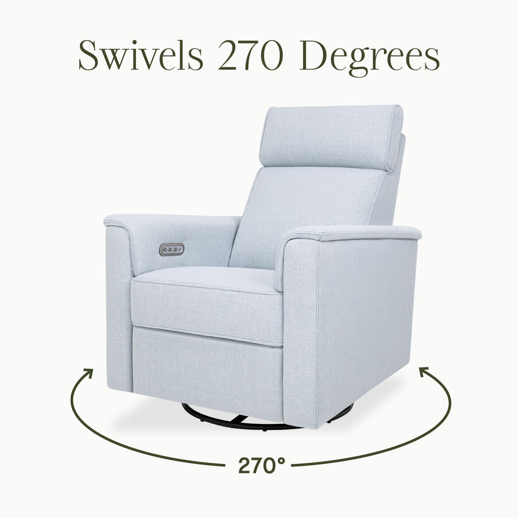 Willa Plus Power Glider Recliner w/ Power Headrest in Performance Blue Chambray Eco-Twill