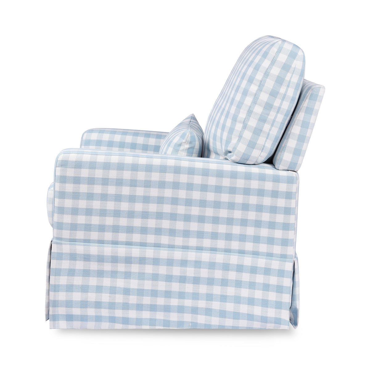 Crawford Pillowback Comfort Swivel Glider in Blue Gingham