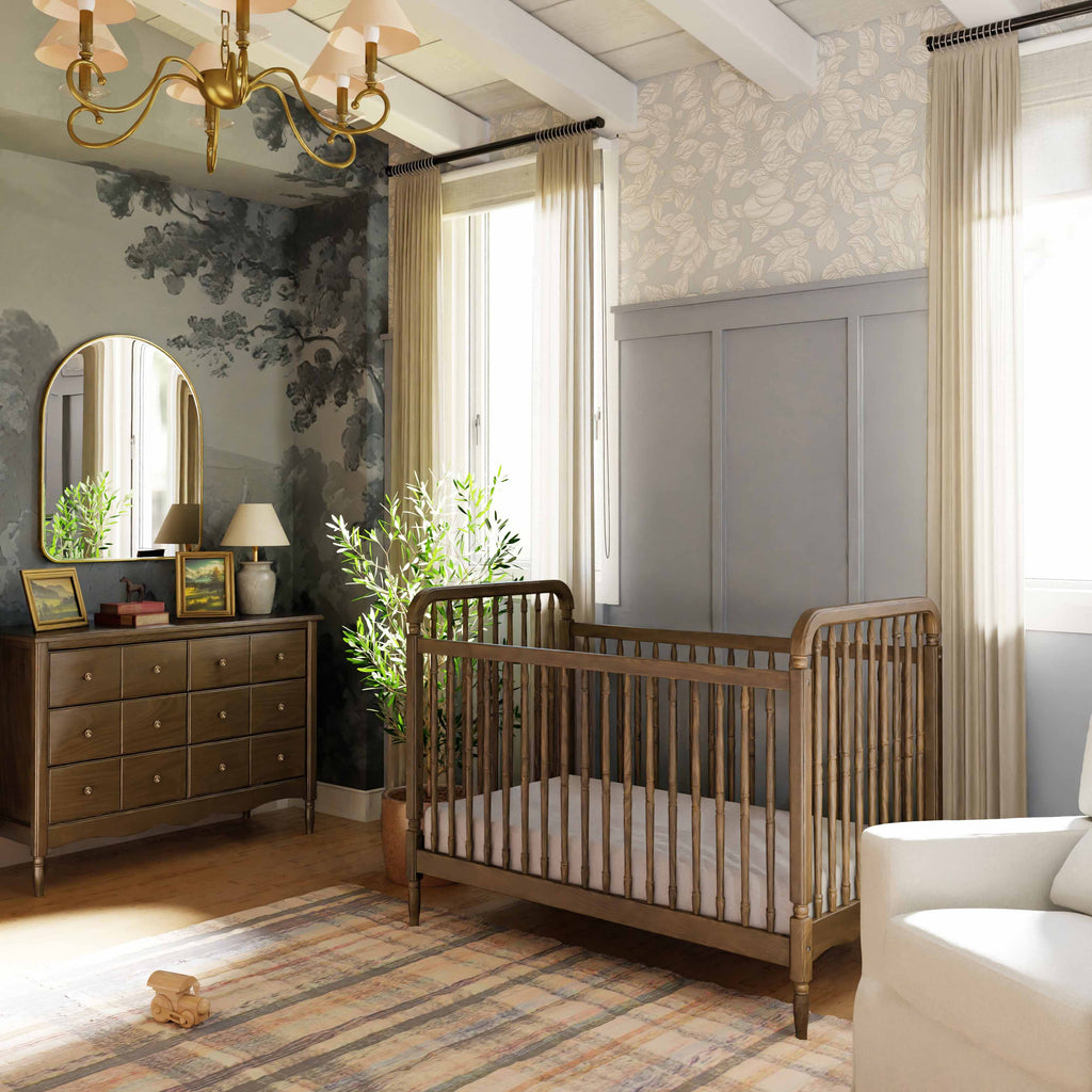 Liberty 3-in-1 Convertible Spindle Crib with Toddler Bed Conversion Kit in Natural Walnut