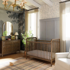 Liberty 3-in-1 Convertible Spindle Crib with Toddler Bed Conversion Kit in Natural Walnut