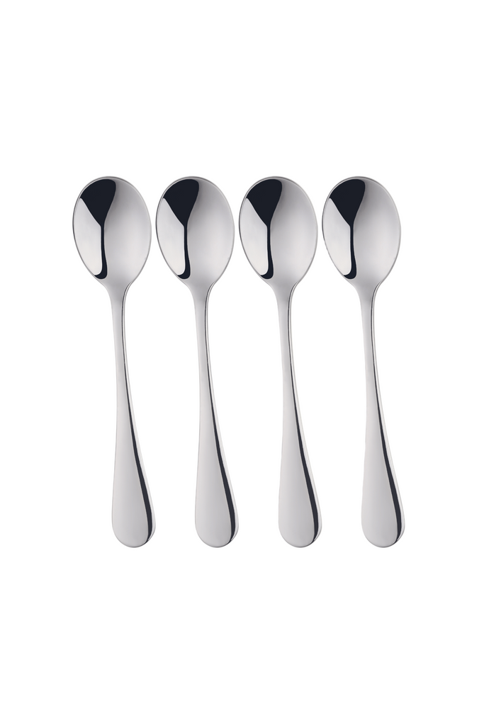 set of four stainless steel spoons
