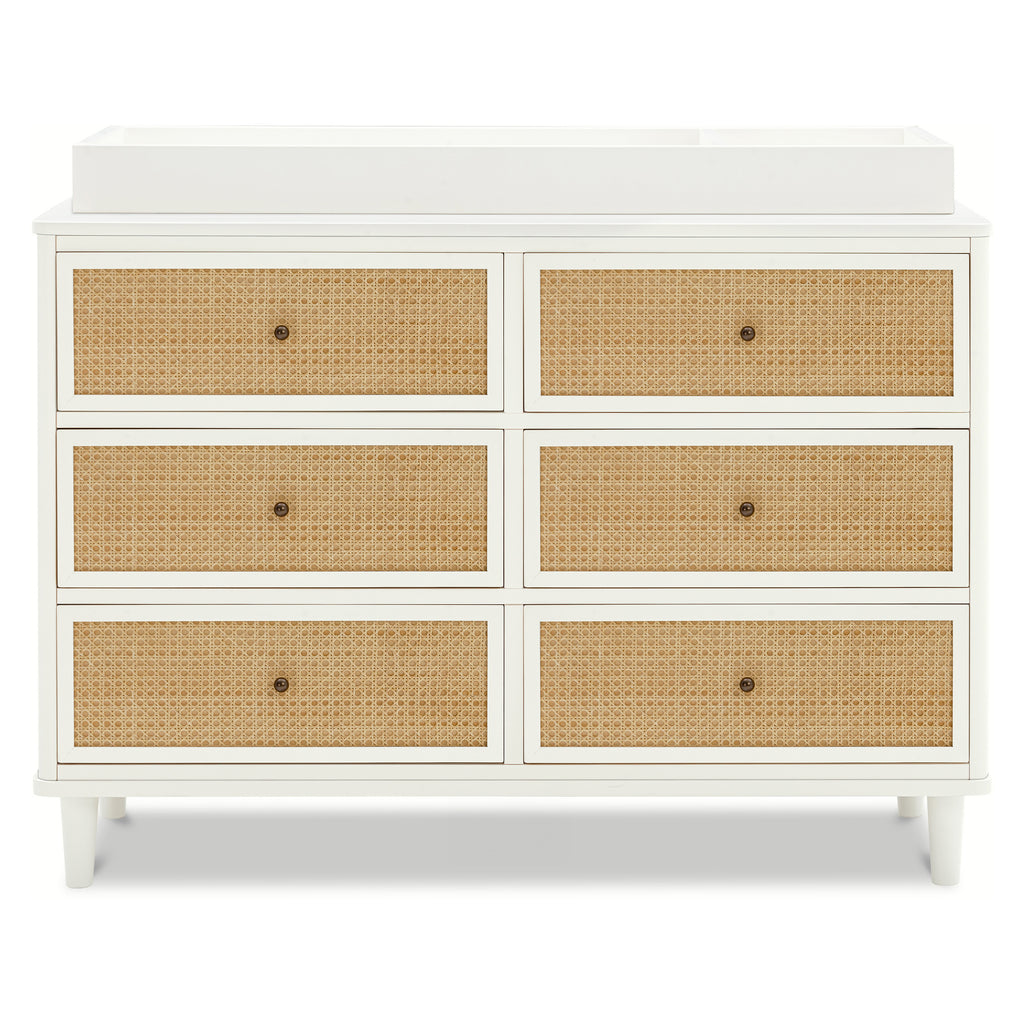 Marin with Cane 6 Drawer Assembled Dresser in Warm White & Honey Cane