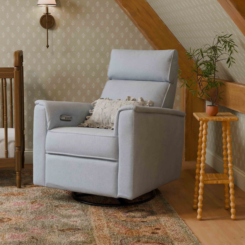 Willa Plus Power Glider Recliner w/ Power Headrest in Performance Blue Chambray Eco-Twill