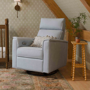 Willa Plus Power Glider Recliner w/ Power Headrest in Performance Blue Chambray Eco-Twill