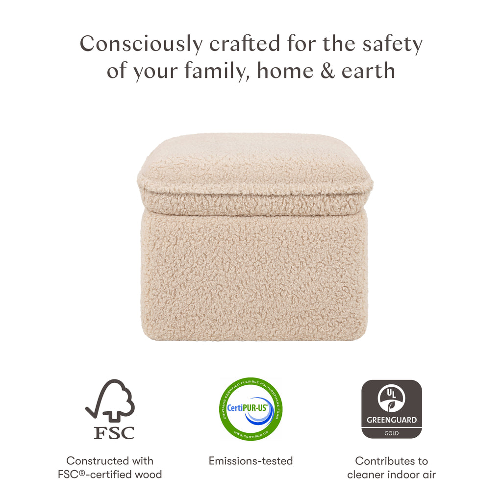 Cali Storage Ottoman in Shearling in Chai Shearling