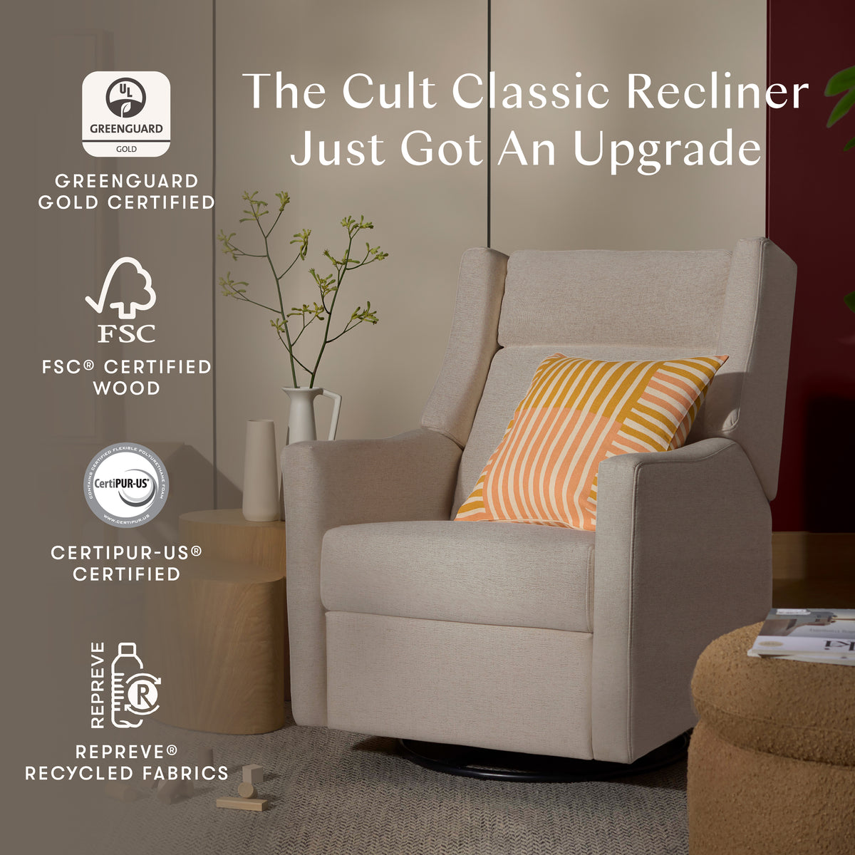 Kiwi Plus Power Recliner and Swivel Glider with Power Adjustable Headrest and USB Port in Performance Beach Eco-Weave