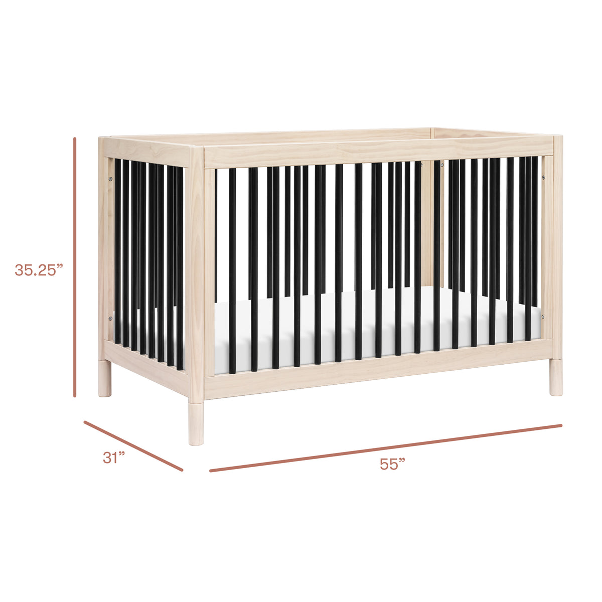 Gelato 4-in-1 Convertible Crib with Toddler Bed Conversion Kit in Washed Natural & Black