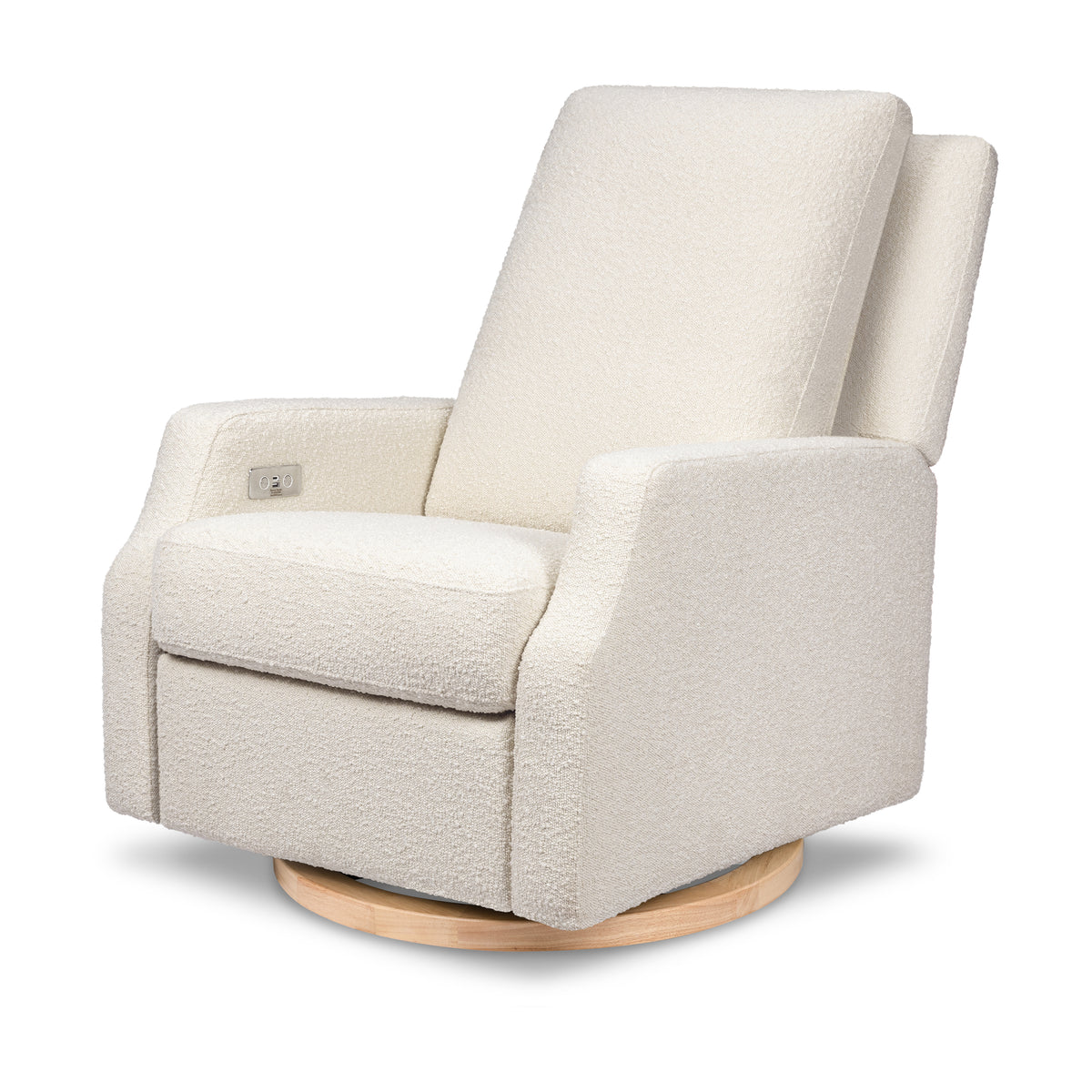 Crewe Electronic Recliner and Swivel Glider in Ivory Boucle with Light Wood Base