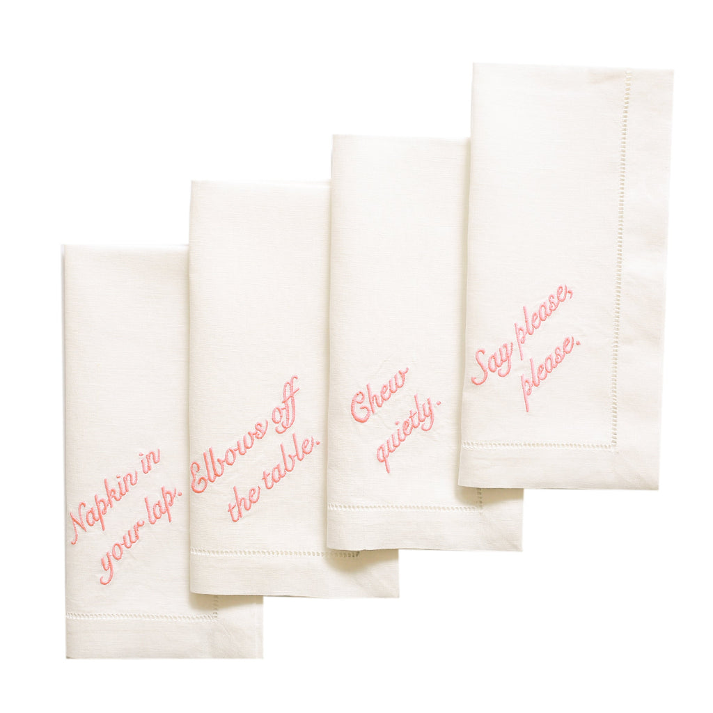 Miss Manners Dinner Napkins (4) Dinner Napkins Chefanie Pink