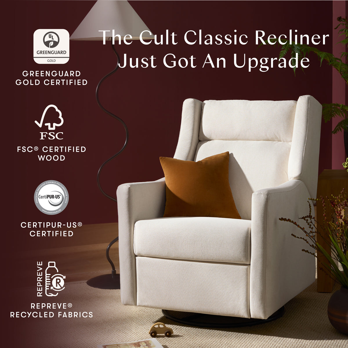 Kiwi Plus Power Recliner and Swivel Glider with Power Adjustable Headrest and USB Port in Performance Cream Eco-Weave