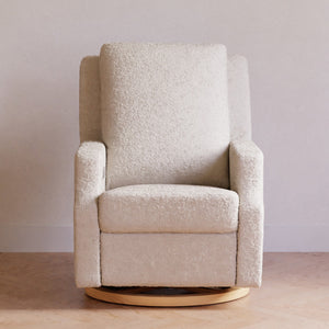 Crewe Electronic Recliner and Swivel Glider in Ivory Boucle with Light Wood Base