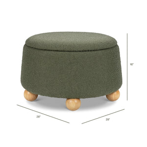Tuffet Storage Ottoman in Performance Olive Boucle with Honey Ball Feet