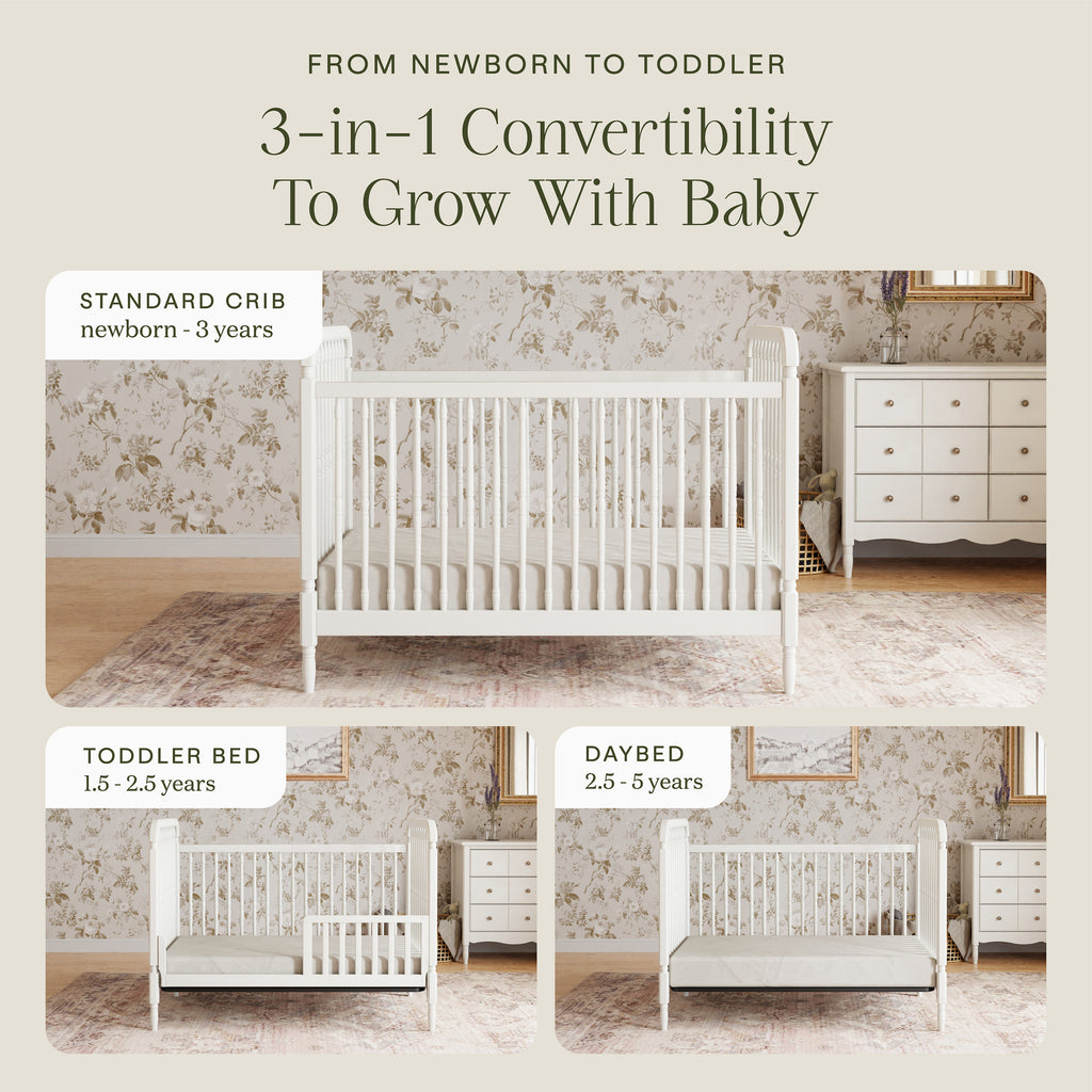 Liberty 3-in-1 Convertible Spindle Crib with Toddler Bed Conversion Kit in Warm White