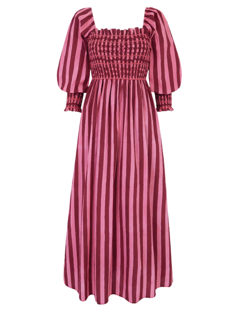 Pink City Prints Burgundy Stripe Florence Dress