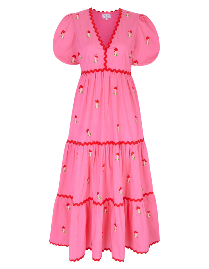 Pink City Prints Embroidered Bubblegum Mushroom Jolie Dress