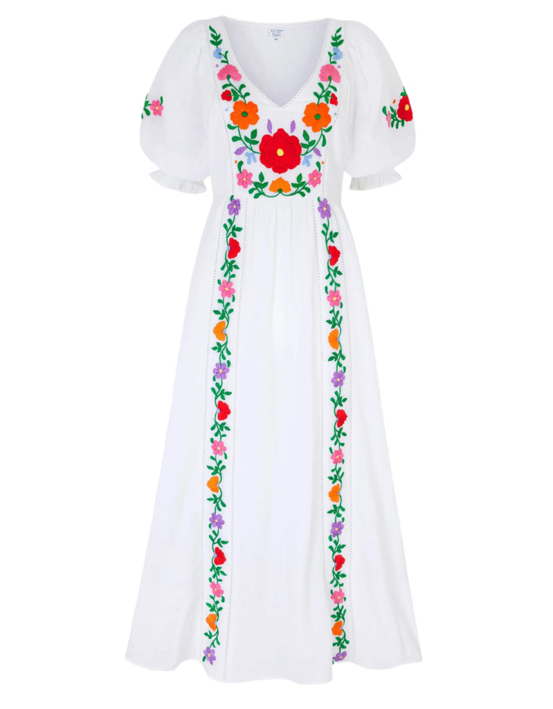 Pink City Prints Embroidered Folk Flowers Laura Dress