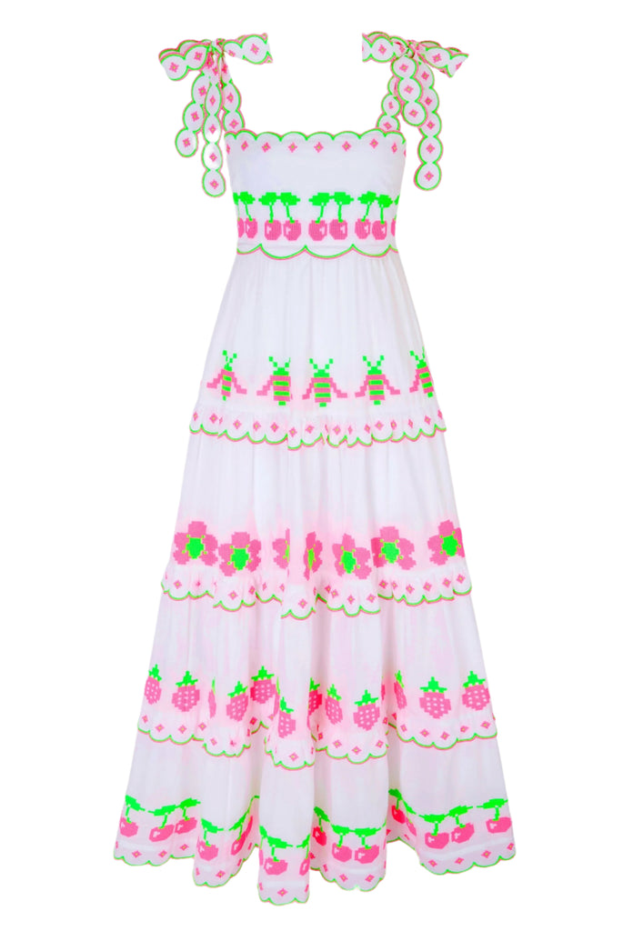 Pink City Prints Neon Fruit Embroidery Athens Dress