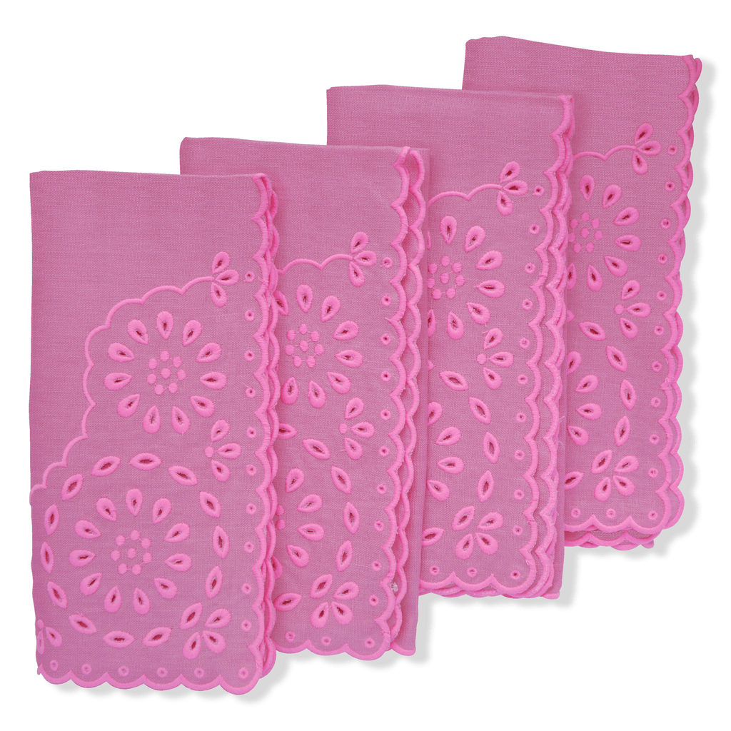 Pink Eyelet Dinner Napkins (4) Pink & White Chefanie