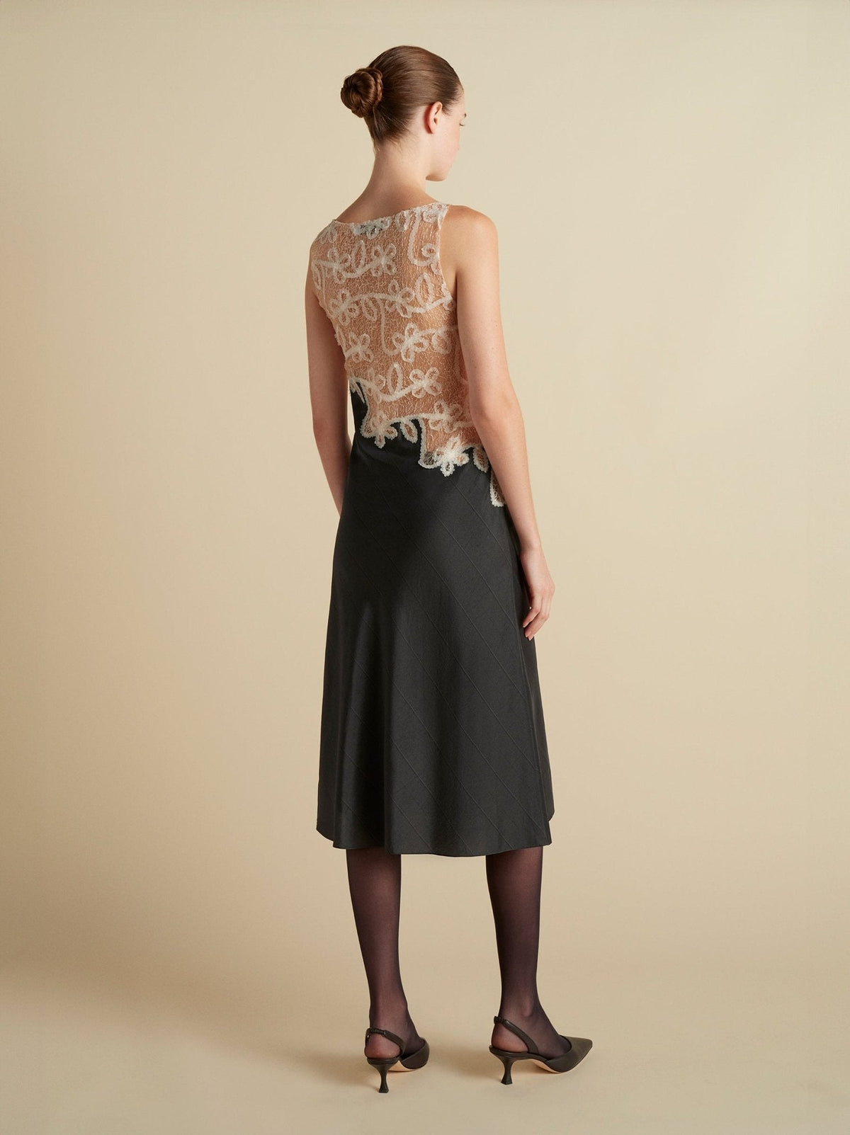 Pinstripe Dress with Lace Encrustation - Marina Moscone