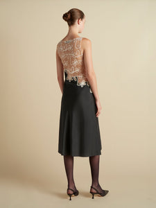 Pinstripe Dress with Lace Encrustation - Marina Moscone