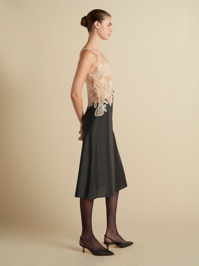 Pinstripe Dress with Lace Encrustation - Marina Moscone