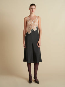 Pinstripe Dress with Lace Encrustation - Marina Moscone