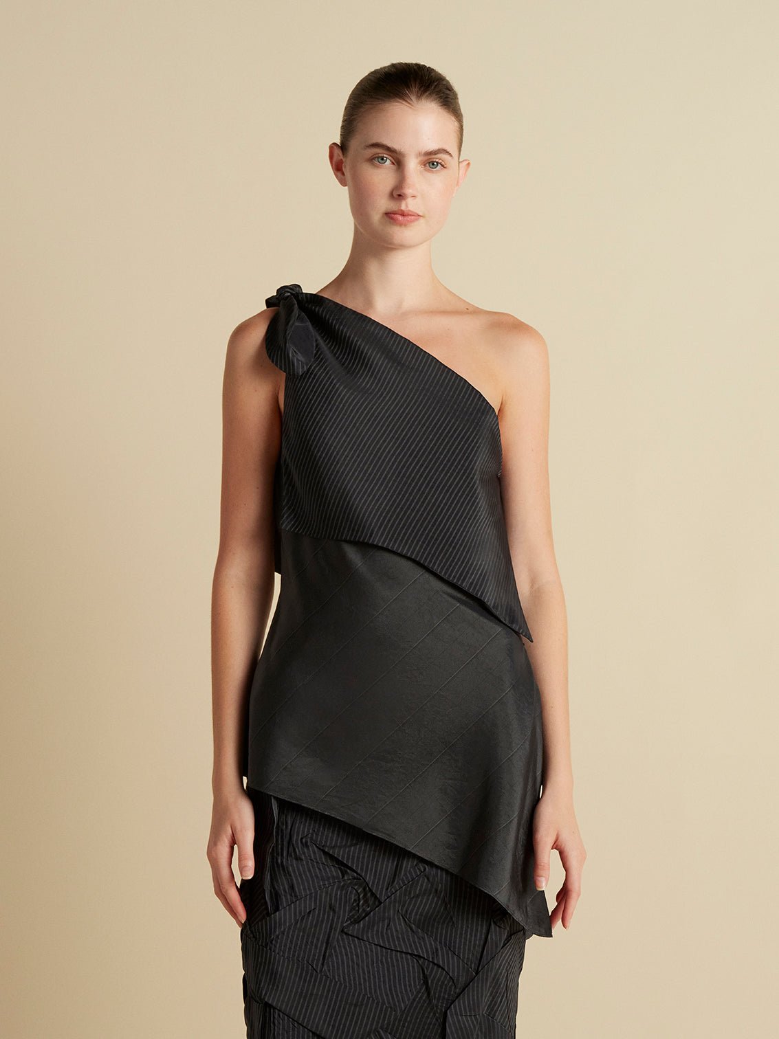 Pinstripe Triangle Draped Top - Marina Moscone