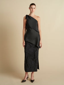 Pinstripe Triangle Draped Top - Marina Moscone