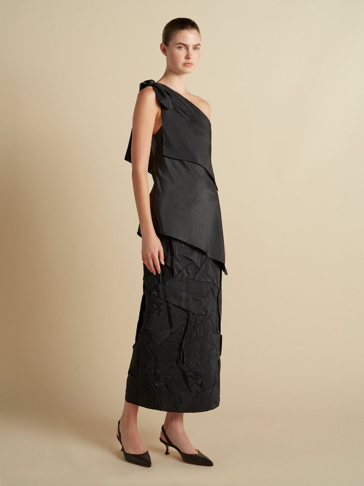 Pinstripe Triangle Draped Top - Marina Moscone