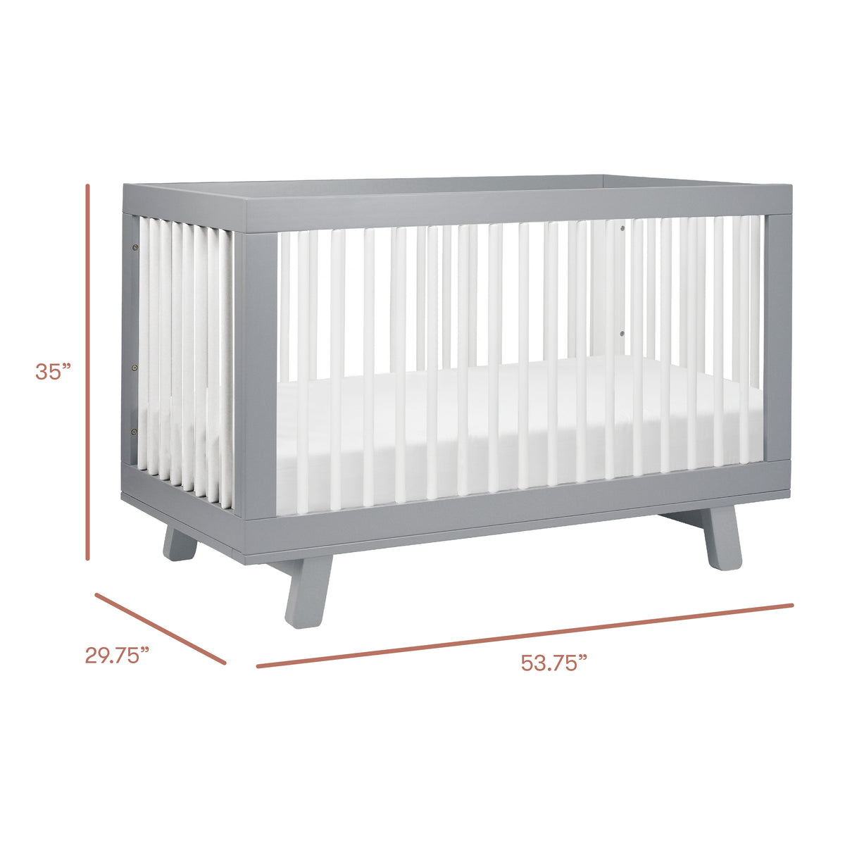 Hudson 3-in-1 Convertible Crib with Toddler Bed Conversion Kit in Grey & White