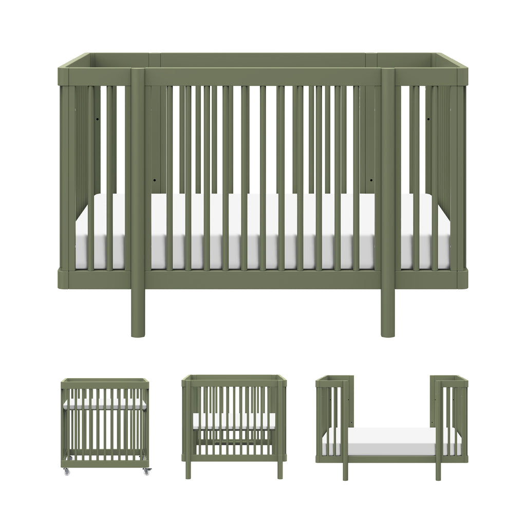 Pogo 8-in-1 Convertible Crib with All-Stages Conversion Kits in Olive