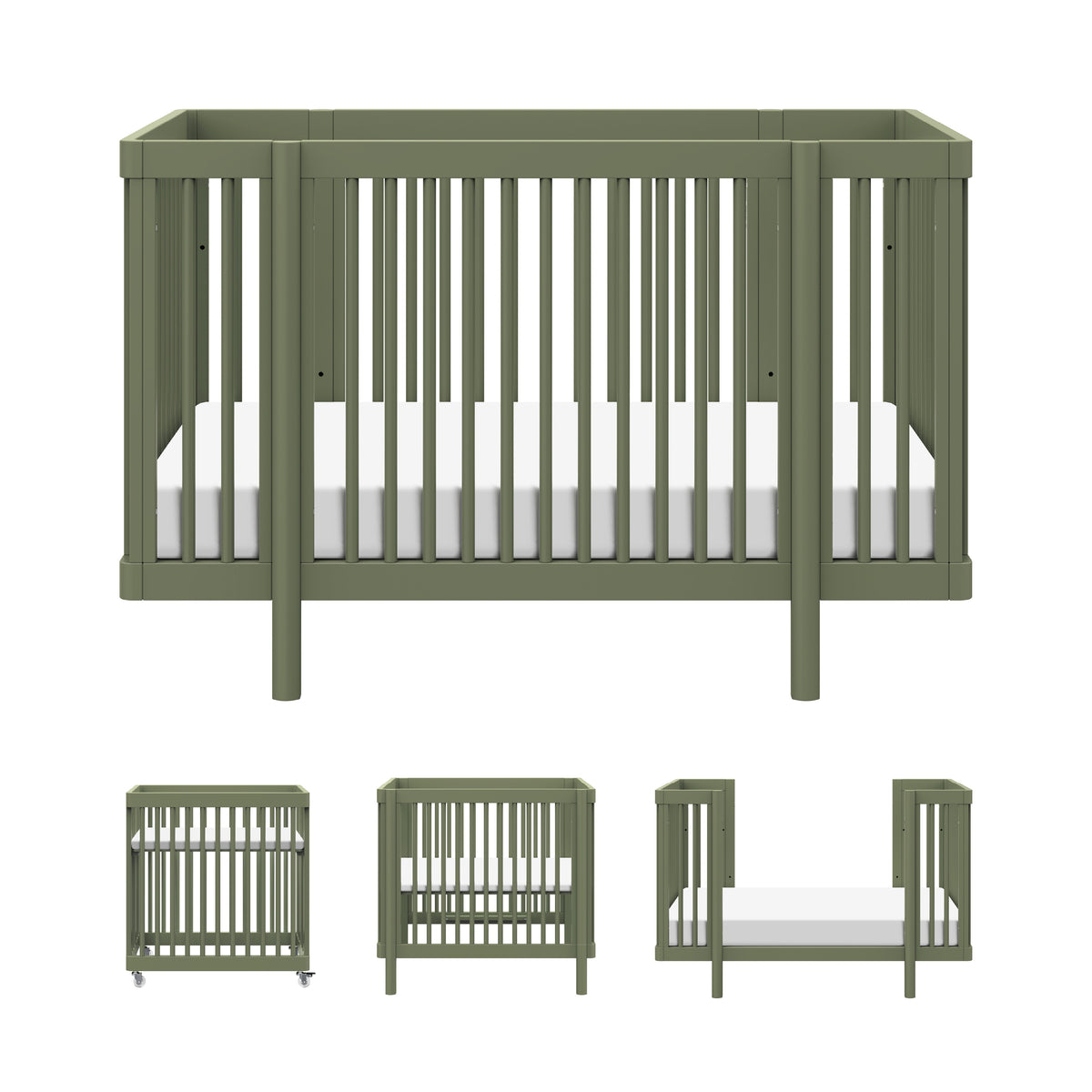Pogo 8-in-1 Convertible Crib with All-Stages Conversion Kits in Olive