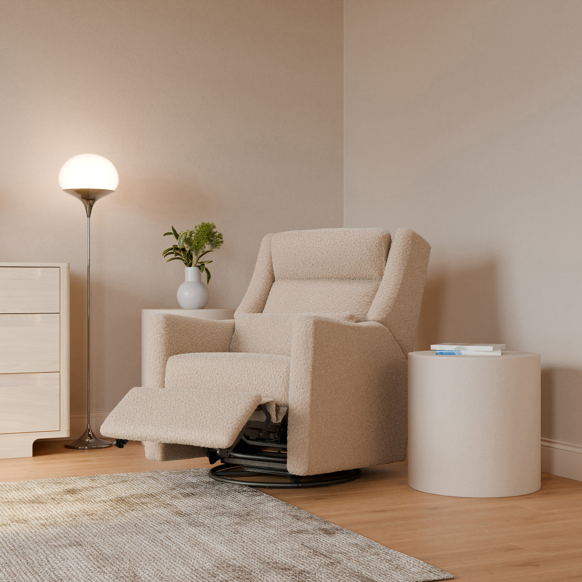 Kiwi Plus Power Recliner and Swivel Glider with Power Adjustable Headrest and USB Port in Chai Shearling